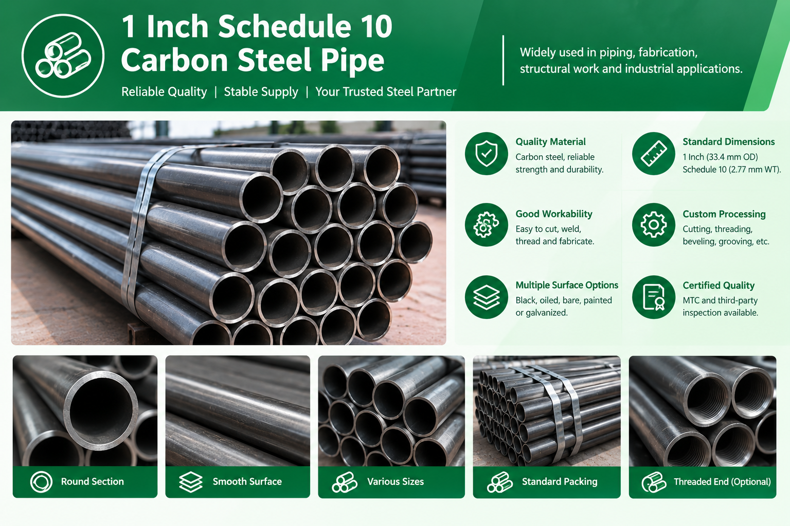 1 Inch Schedule 10 Carbon Steel Pipe