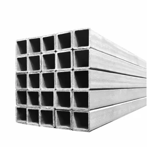 Galvanized square steel tubes on a white background