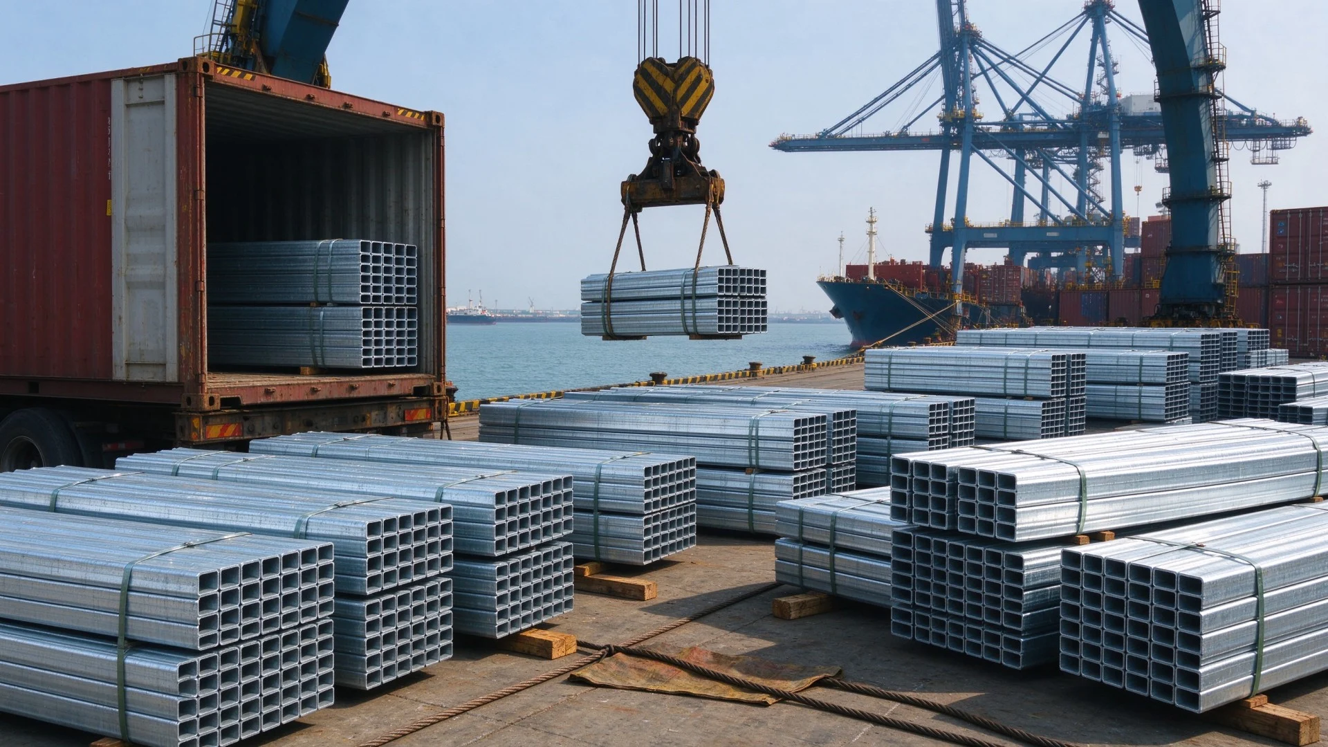 Galvanized Rectangular Tubes Seaworthy Export Loading at Port