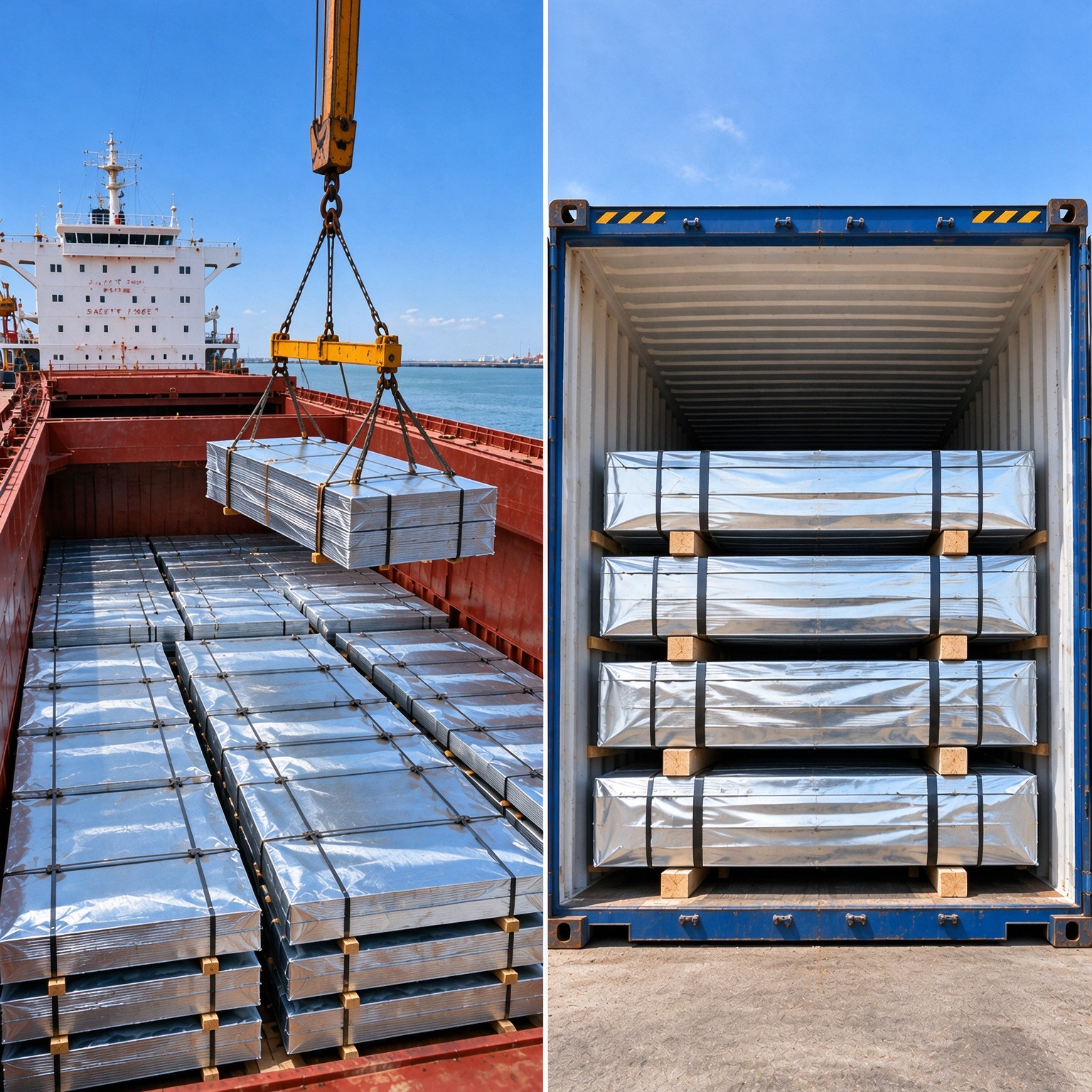 Galvanized Steel Sheets in Iron Sheet Packing for Bulk Carrier and Container Loading