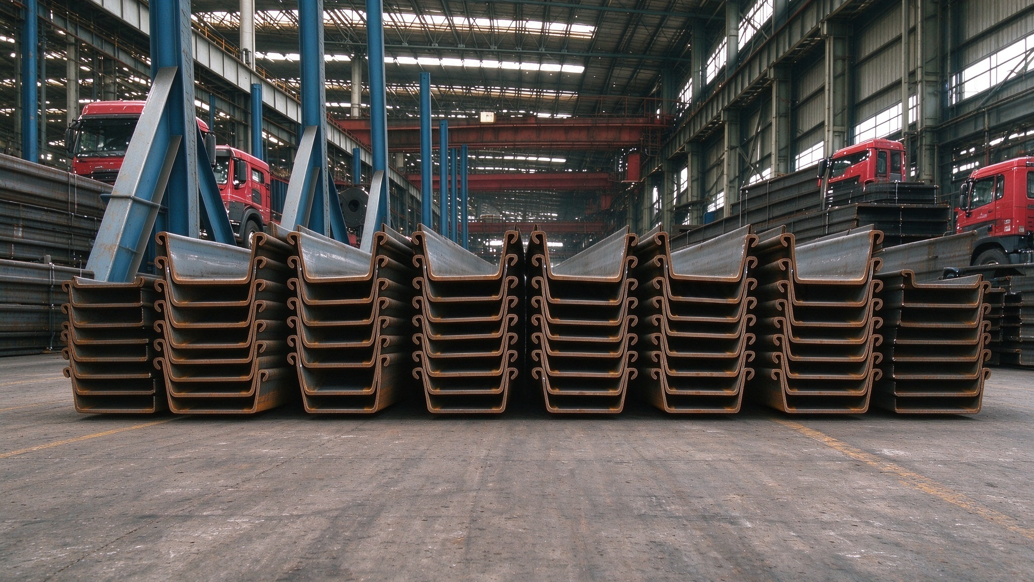 Hot Rolled SP-III U Type Steel Sheet Piles Stacked in Mill Factory Warehouse Yard