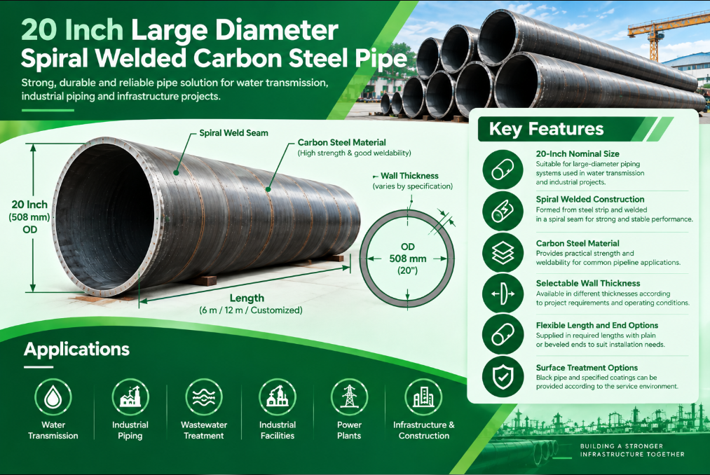 20 Inch Large Diameter Spiral Welded Carbon Steel Pipe