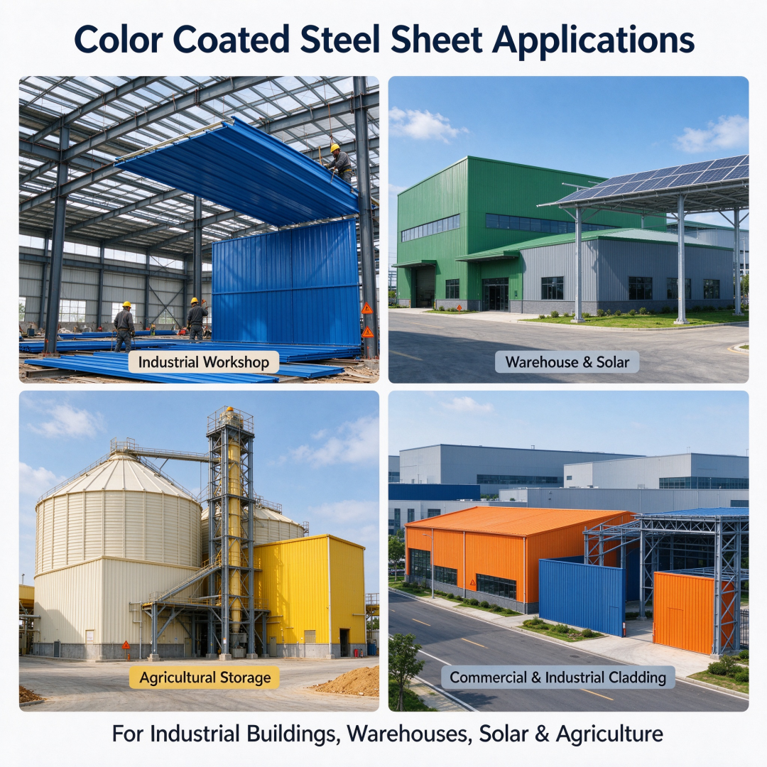 Color Coated Steel Sheet Applications in Workshops, Warehouses, Silos and Commercial Buildings