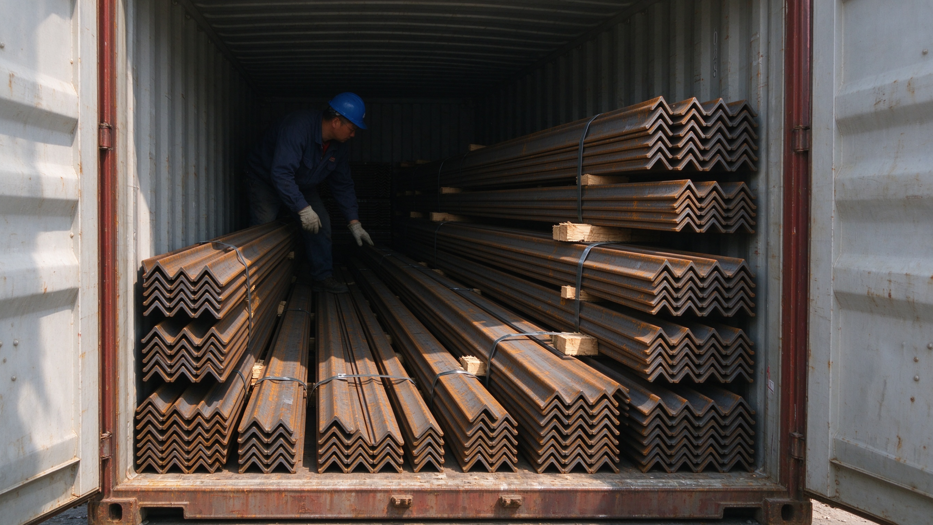 50x50x5mm Equal Angle Steel Bundles Loaded in 20ft Shipping Container
