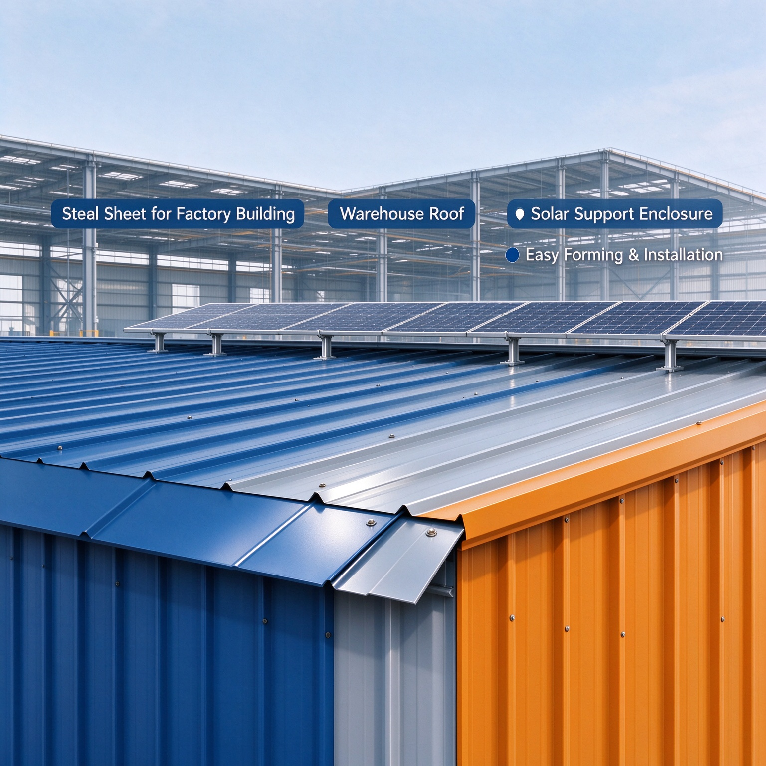 Color Coated Steel Roofing and Wall Cladding for Industrial Solar Factory