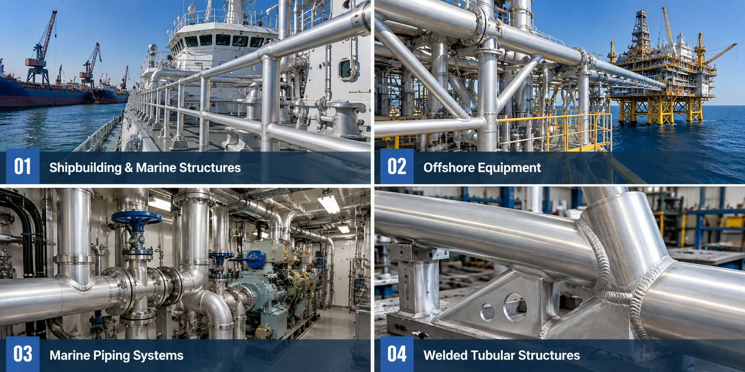 5083 aluminum pipe applications in shipbuilding, offshore equipment, marine piping and welded tubular structures