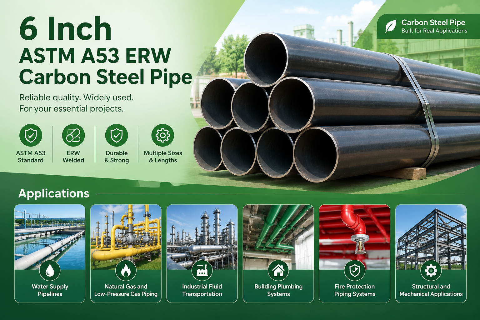 6 Inch ASTM A53 ERW Carbon Steel Pipe