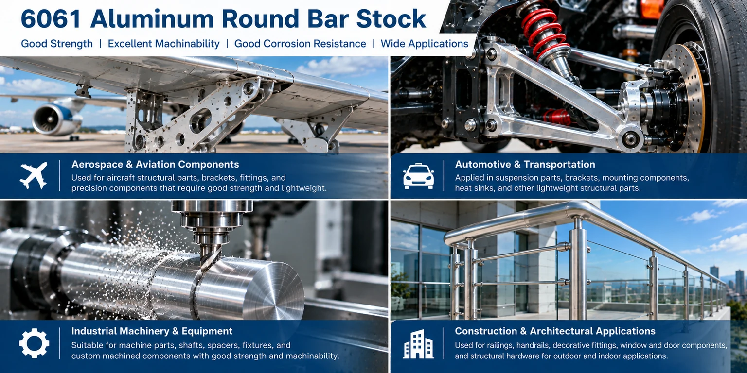 6061 aluminum round bar applications in aerospace, transportation, industrial machinery and architecture