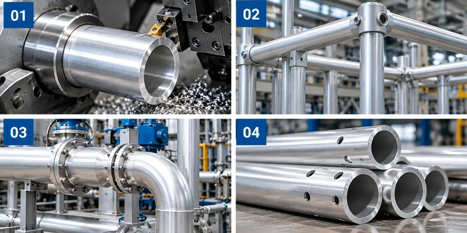 Four applications of 6061-T6 Schedule 80 aluminum pipe