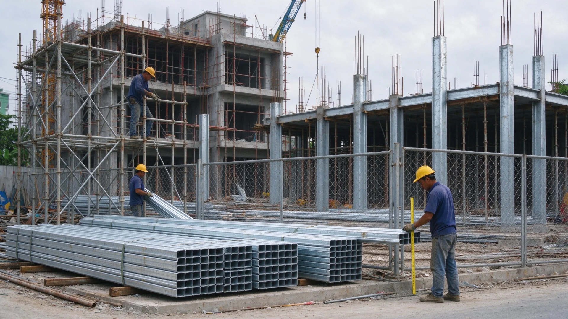 Galvanized Square Tubes on Construction Site