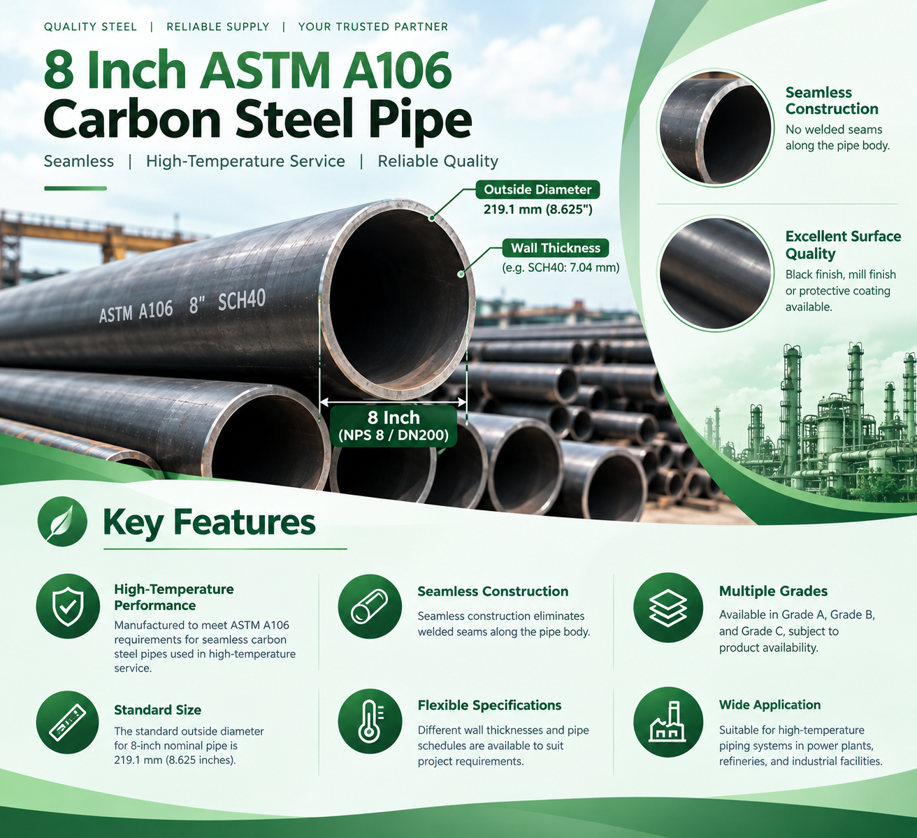 8 Inch ASTM A106 Carbon Steel Pipe
