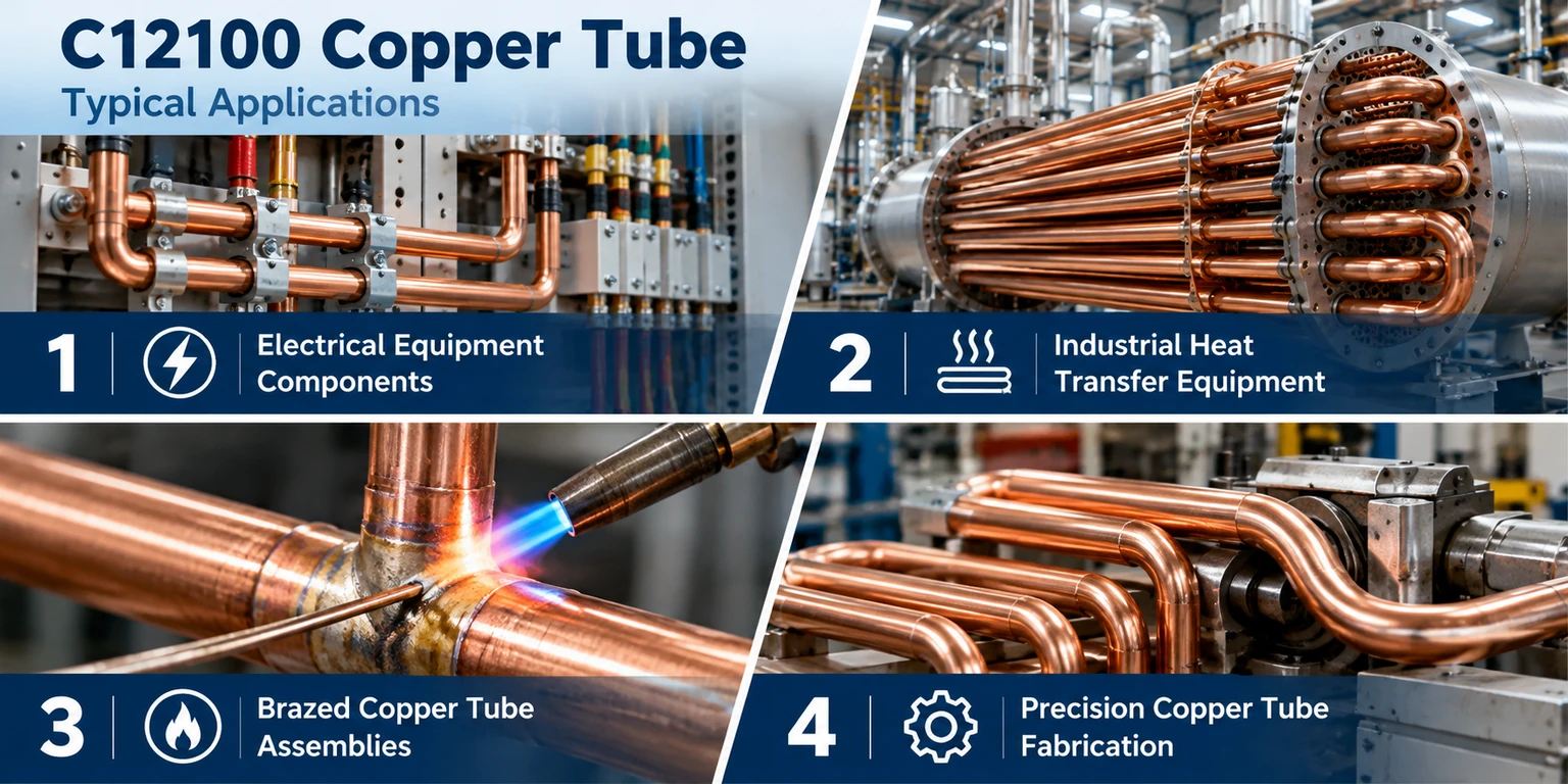 C12100 copper tube applications in electrical equipment, industrial heat transfer, brazed tube assemblies, and precision fabrication
