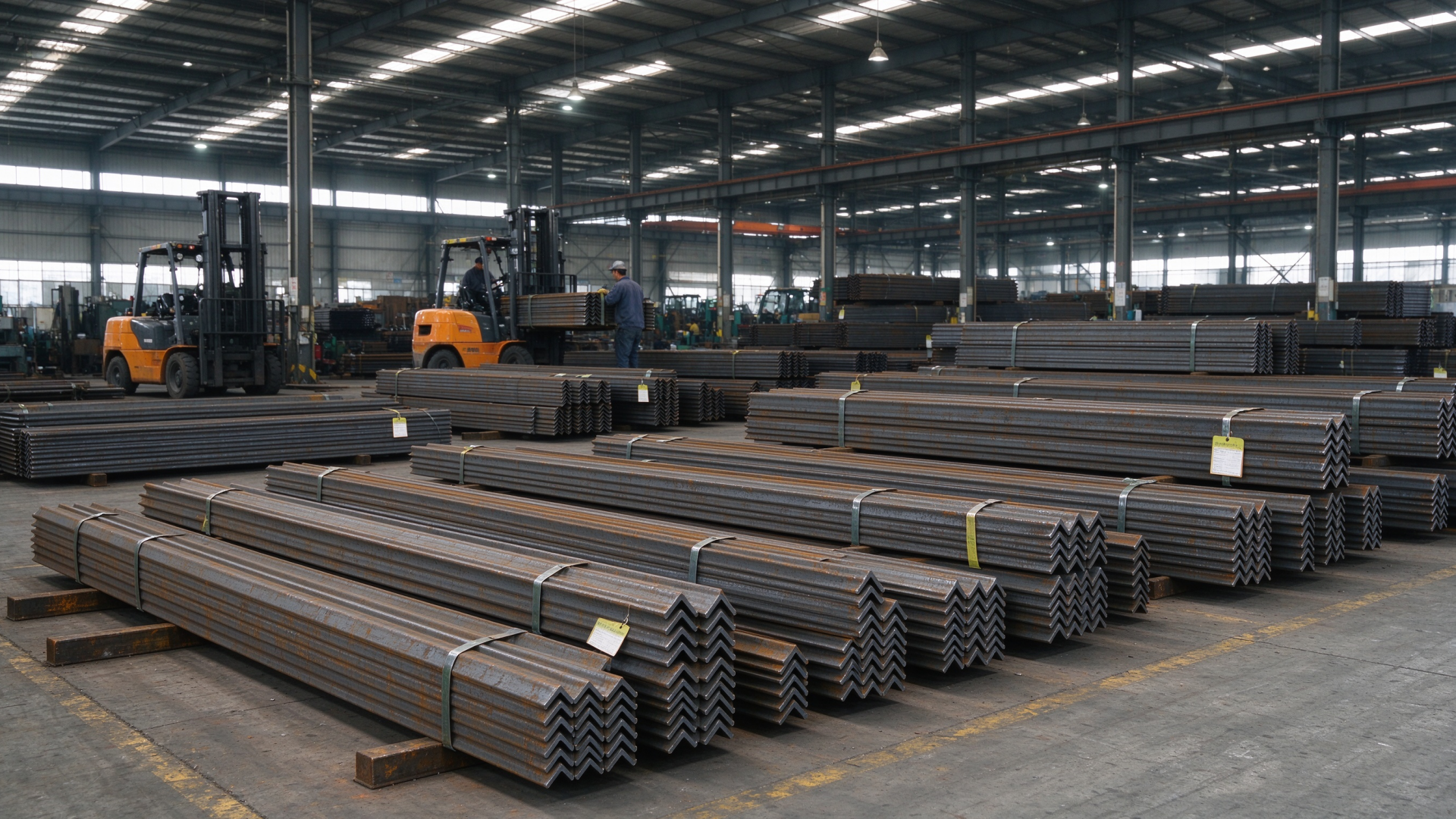 50x50x5mm Equal Angle Steel Bundles at Industrial Building Construction Site