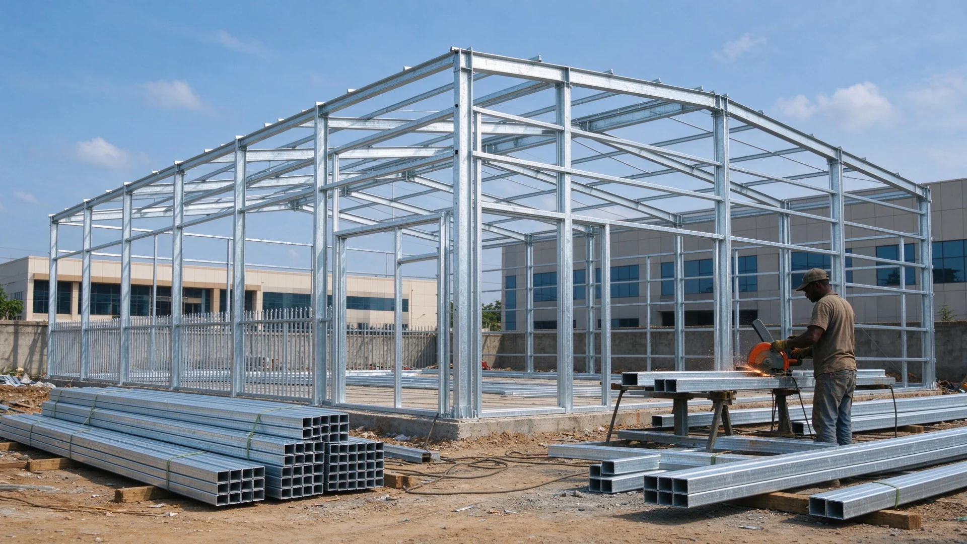 Cutting Galvanized Square Tube for Building Frame