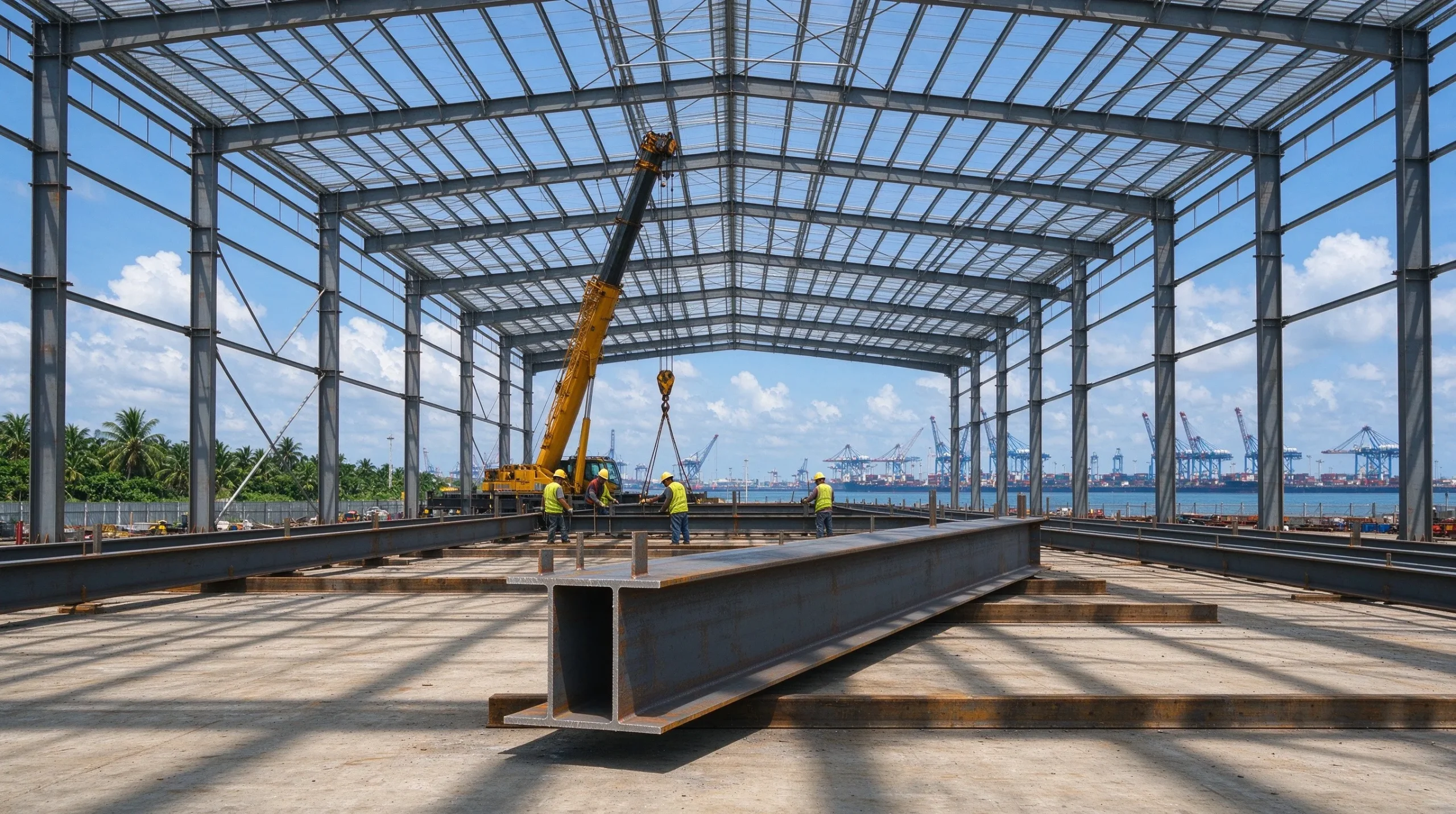 Large-Span Industrial Workshop Girders and Crane Installation