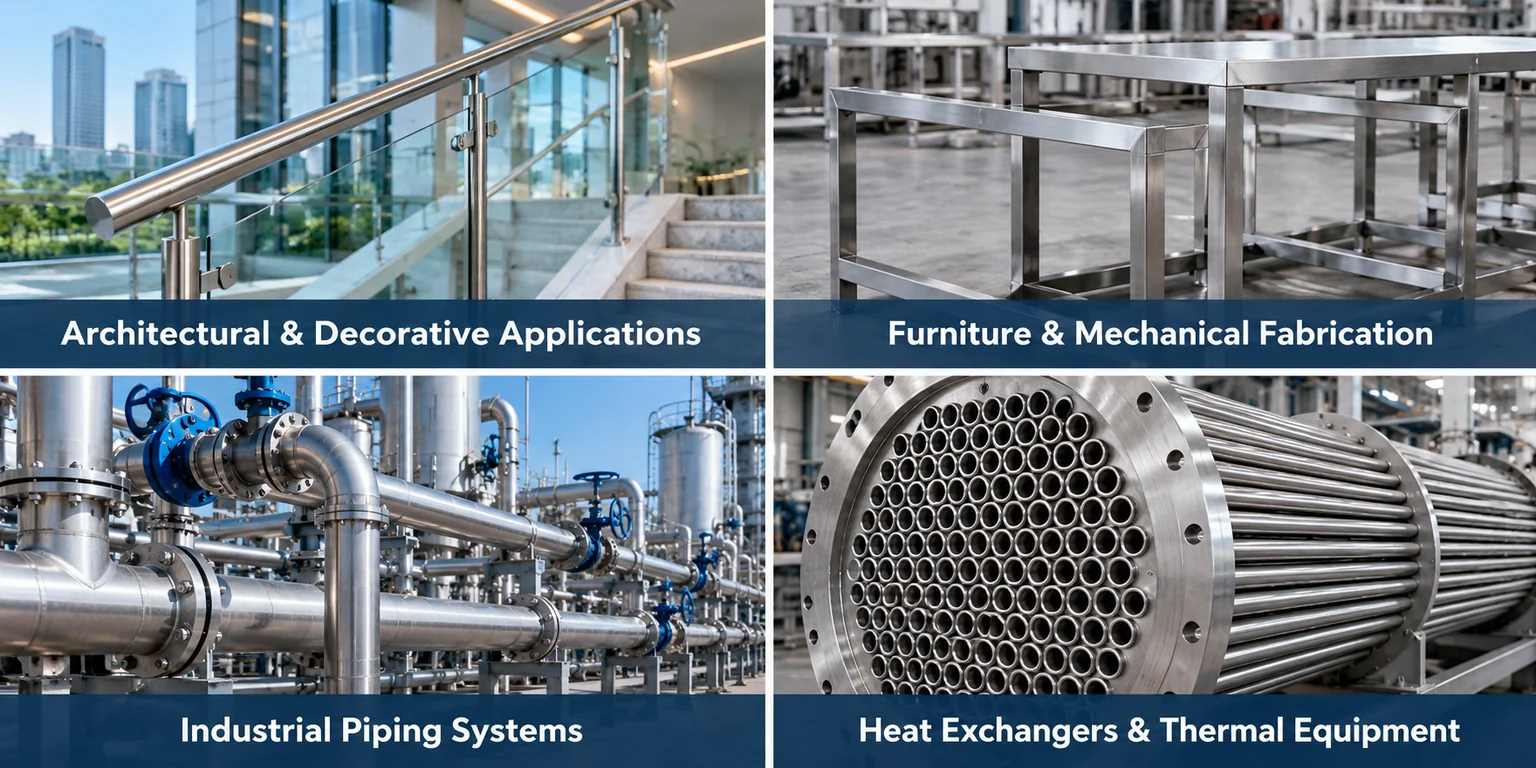 Stainless steel welded tube applications in architecture, furniture fabrication, industrial piping and heat exchangers